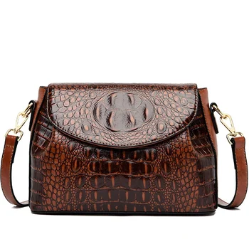Чанта през рамо за жени от телешка кожа с крокодиловым петна, женски дизайнер, подарък за майката на възрастна дама, реколта чанта през рамо
