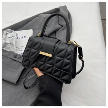 Черна дамска чанта 2024 г., модни дамски чанта от изкуствена кожа и ПВЦ, дамски чанти, косметичка, портмоне, чанта-тоут, женствена чанта за жени
