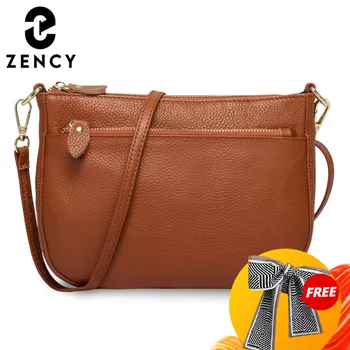 Кафява чанта Zency от 100% естествена кожа, модни дамски чанта през рамо, малки чанти с капаци, проста женска чанта-месинджър